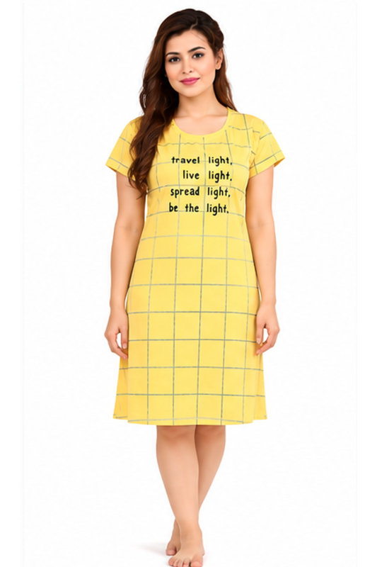 Travel Light Yellow Check Short Nighty